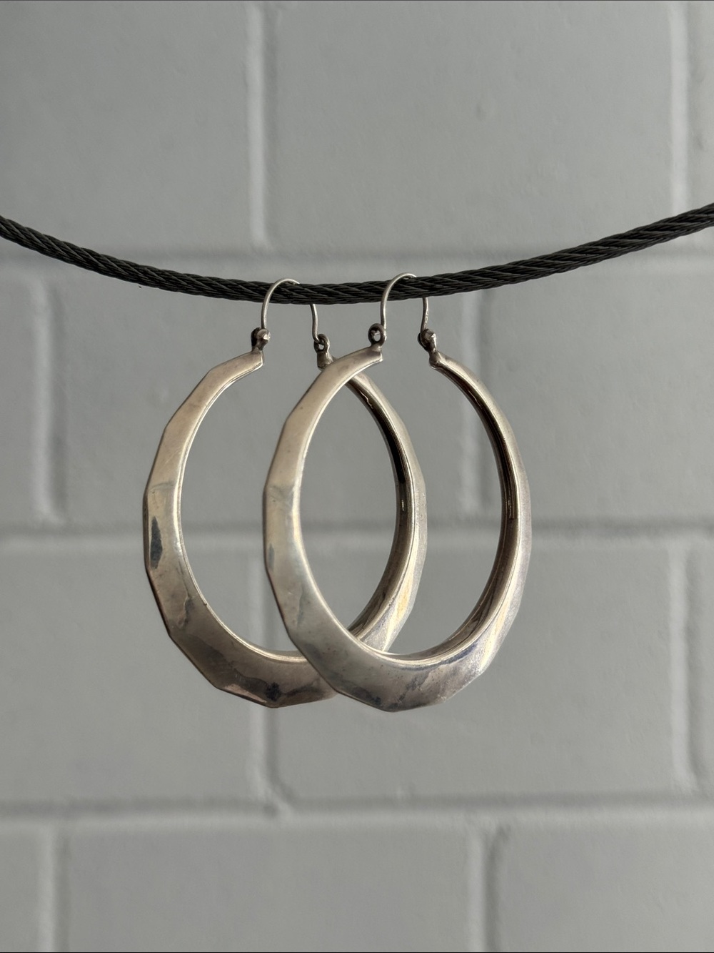 Large Vintage Silver Hollow Hoop Earrings
